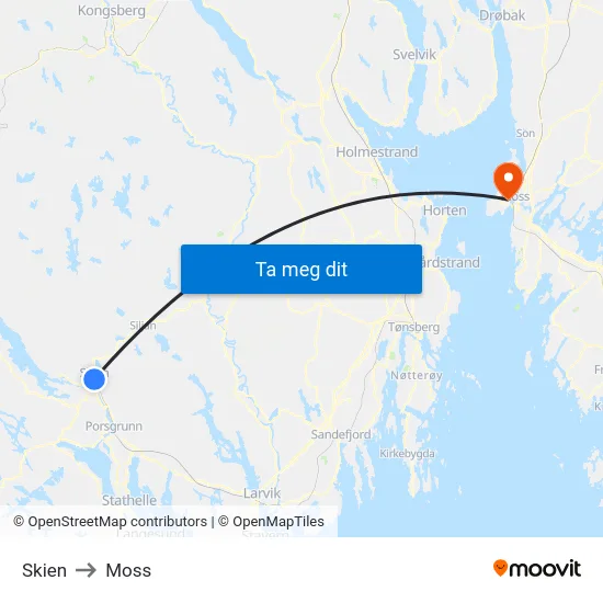 Skien to Moss map
