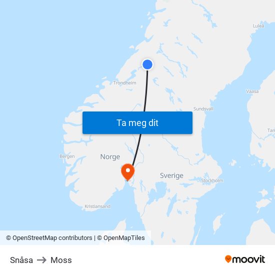 Snåsa to Moss map