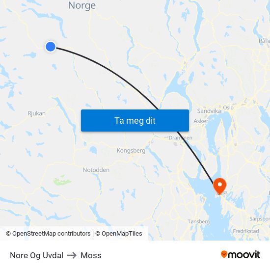 Nore Og Uvdal to Moss map
