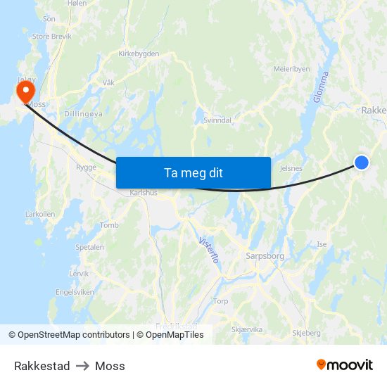 Rakkestad to Moss map