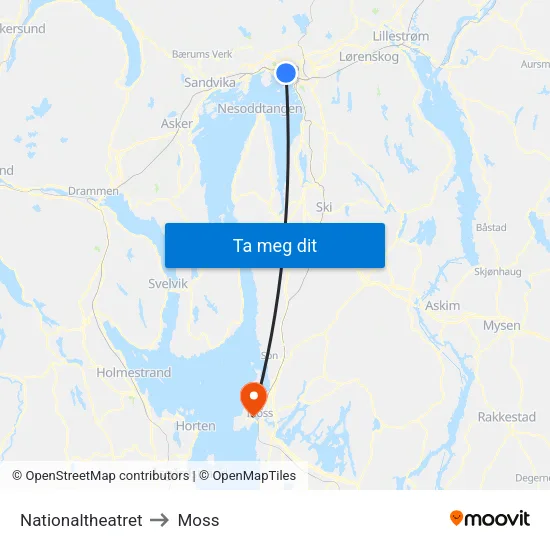 Nationaltheatret to Moss map