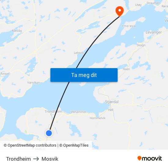 Trondheim to Mosvik map