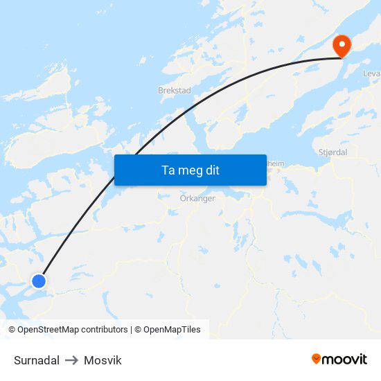Surnadal to Mosvik map
