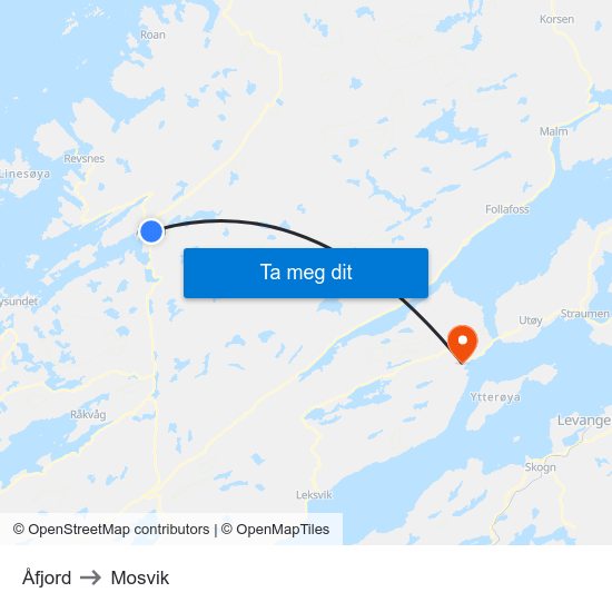 Åfjord to Mosvik map