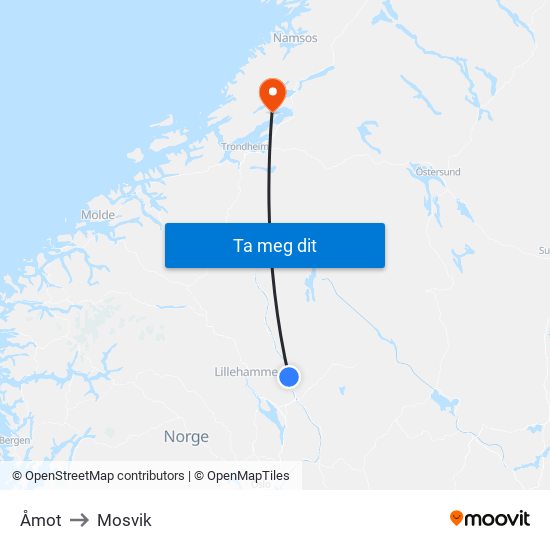 Åmot to Mosvik map