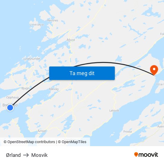 Ørland to Mosvik map