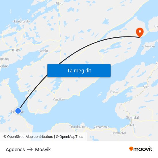 Agdenes to Mosvik map