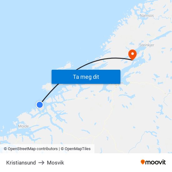 Kristiansund to Mosvik map