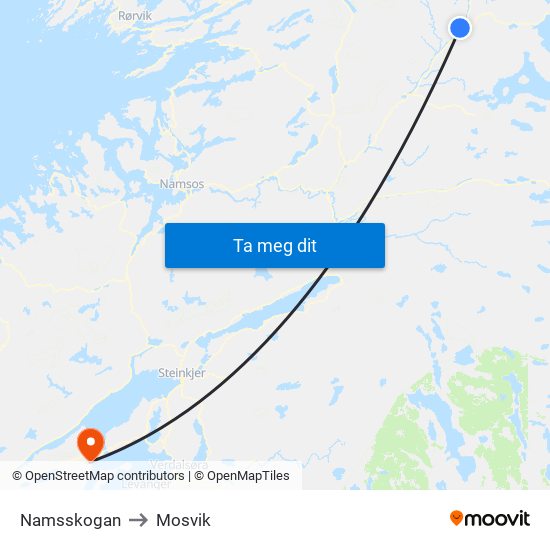 Namsskogan to Mosvik map