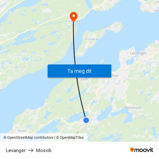 Levanger to Mosvik map