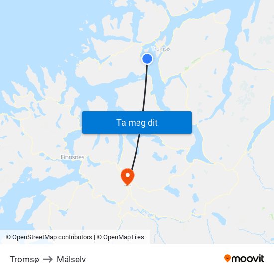Tromsø to Målselv map