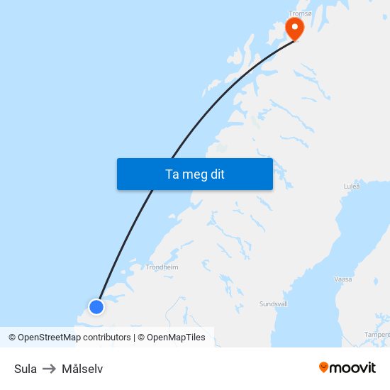 Sula to Målselv map