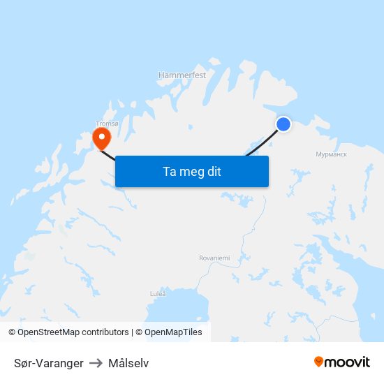 Sør-Varanger to Målselv map