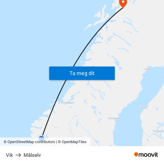 Vik to Målselv map