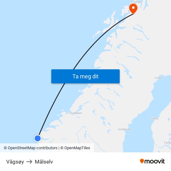 Vågsøy to Målselv map