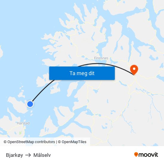 Bjarkøy to Målselv map