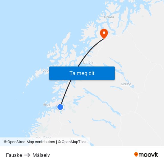 Fauske to Målselv map