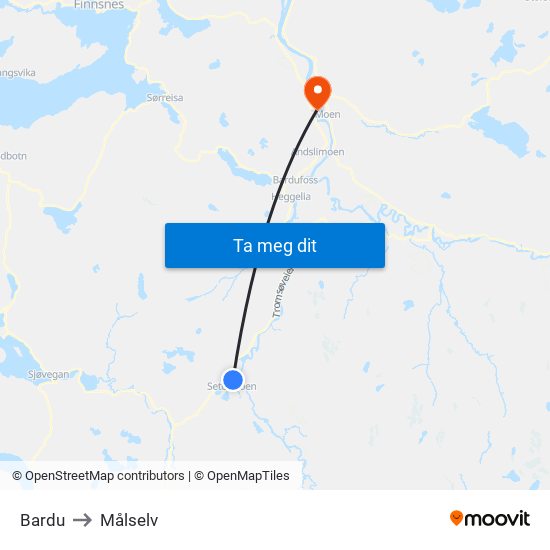 Bardu to Målselv map