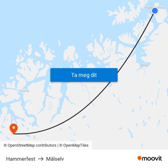 Hammerfest to Målselv map