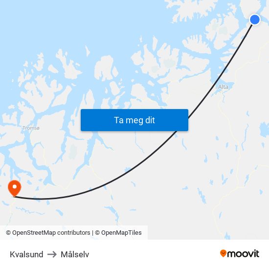 Kvalsund to Målselv map