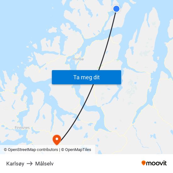 Karlsøy to Målselv map