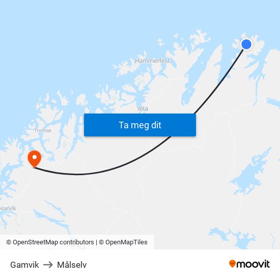 Gamvik to Målselv map