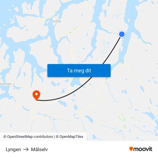 Lyngen to Målselv map
