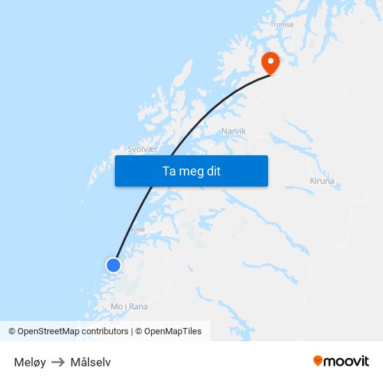 Meløy to Målselv map