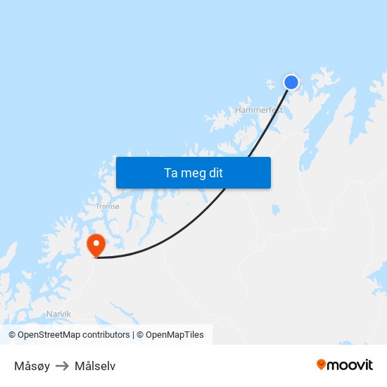 Måsøy to Målselv map