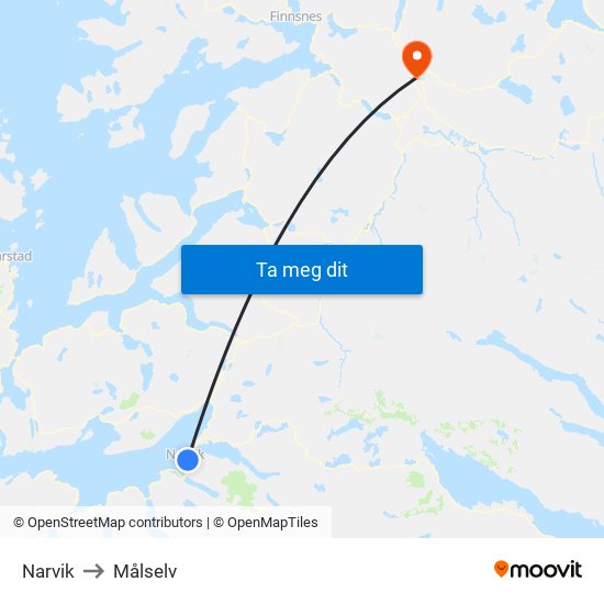 Narvik to Målselv map