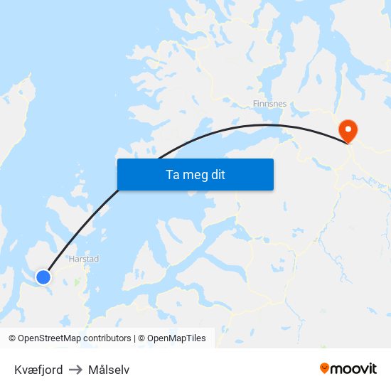 Kvæfjord to Målselv map