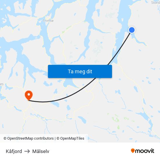 Kåfjord to Målselv map