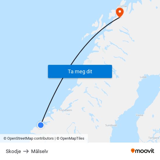 Skodje to Målselv map