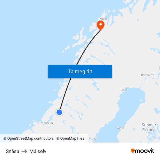 Snåsa to Målselv map