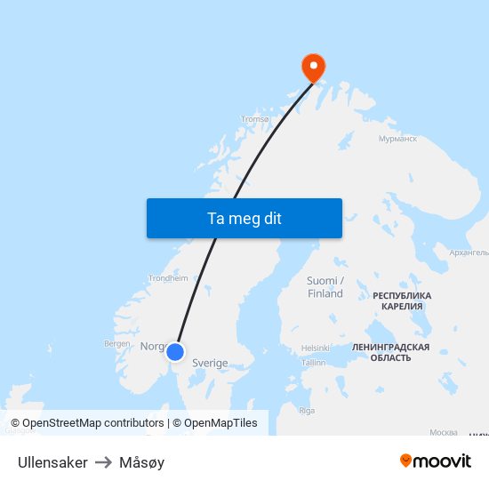 Ullensaker to Måsøy map