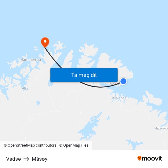 Vadsø to Måsøy map