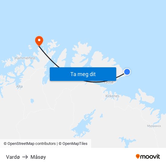 Vardø to Måsøy map