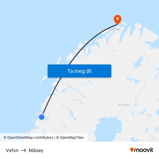 Vefsn to Måsøy map