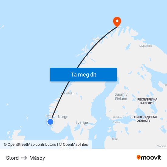 Stord to Måsøy map