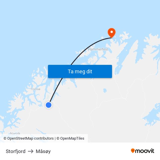 Storfjord to Måsøy map