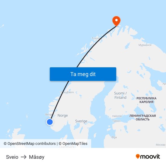 Sveio to Måsøy map
