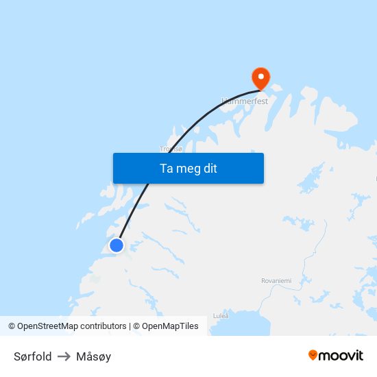 Sørfold to Måsøy map