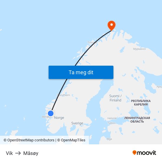 Vik to Måsøy map
