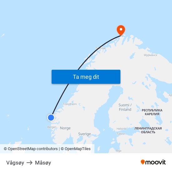 Vågsøy to Måsøy map