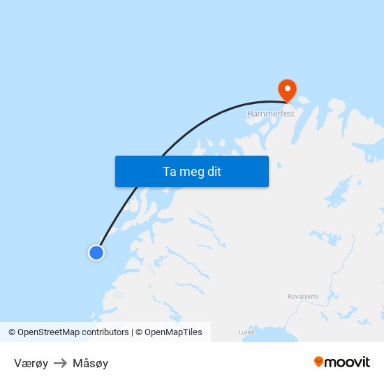 Værøy to Måsøy map