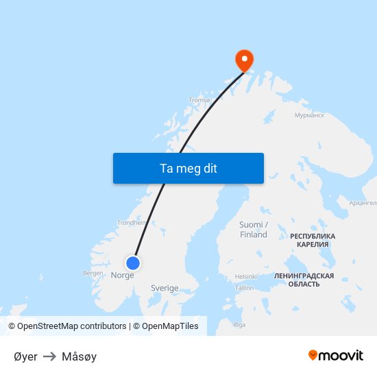 Øyer to Måsøy map