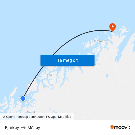 Bjarkøy to Måsøy map