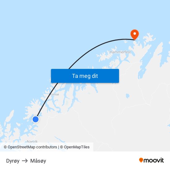 Dyrøy to Måsøy map