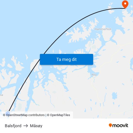 Balsfjord to Måsøy map