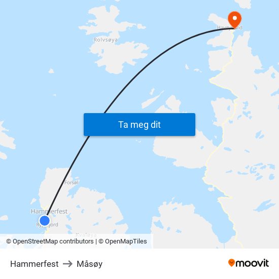 Hammerfest to Måsøy map